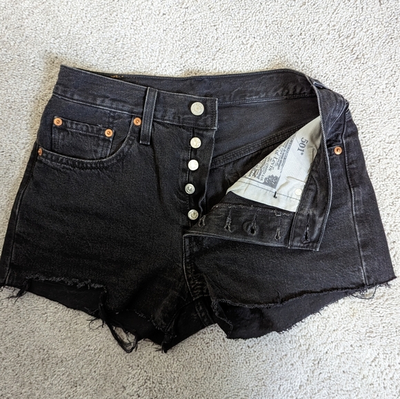Levis 501 Cheeky Black Denim Shorts High Waisted - Picture 2 of 2